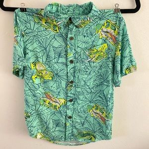 Cat & Jack Tropical Dinosaur Neon Button Down Top Rayon Boys Kids Shirt S 6-7